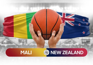 Mali, Yeni Zelanda 'ya karşı milli basketbol takımları basketbol topu yarışma kupası konsepti imajı