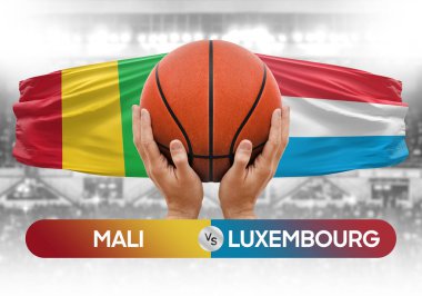 Mali, Lüksemburg Milli Basketbol Takımı 'na karşı basketbol topu yarışma kupası konsepti