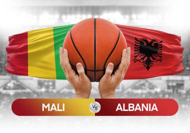 Mali Arnavutluk milli basketbol takımlarına karşı basketbol topu yarışma kupası konsepti imajı