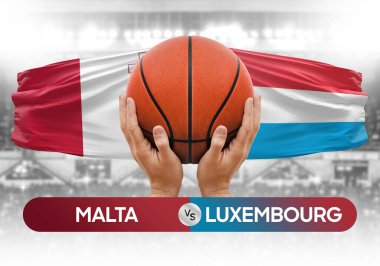 Malta, Lüksemburg Milli Basketbol Takımı 'na karşı basketbol topu yarışma kupası konsepti