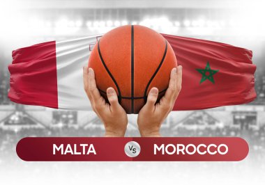 Malta, Fas milli basketbol takımlarına karşı basketbol topu yarışma kupası konsepti imajı