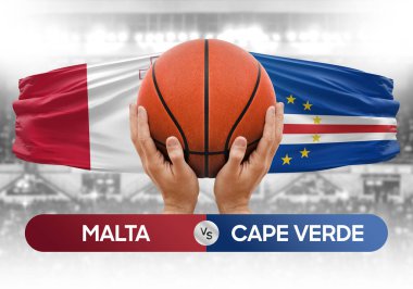 Malta, Cape Verde Milli Basketbol Takımı 'na karşı basketbol topu yarışma kupası konsepti