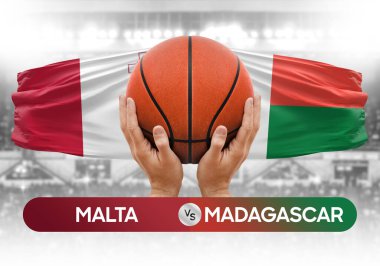 Malta, Madagaskar 'a karşı milli basketbol takımları basketbol topu yarışma kupası konsepti imajı