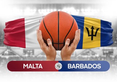 Malta Barbados 'a karşı milli basketbol takımları basketbol topu yarışma kupası konsepti imajı