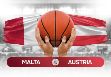 Malta, Avusturya milli basketbol takımlarına karşı basketbol topu yarışma kupası konsepti