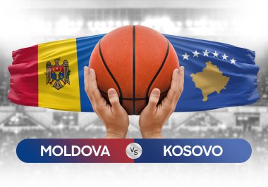 Moldova, Kosova milli basketbol takımlarına karşı basketbol topu yarışma kupası konsepti imajı