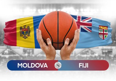 Moldova Fiji milli basketbol takımlarına karşı basketbol topu yarışma kupası konsepti imajı