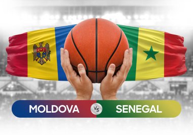 Moldova, Senegal milli basketbol takımlarına karşı basketbol topu yarışma kupası konsepti imajı