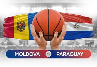 Moldova, Paraguay milli basketbol takımlarına karşı basketbol topu yarışma kupası konsepti