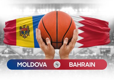 Moldova Bahreyn milli basketbol takımlarına karşı basketbol topu yarışma kupası konsepti imajı