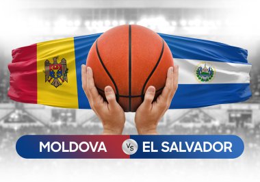 Moldova, El Salvador 'a karşı milli basketbol takımları basketbol topu yarışma kupası konsepti imajı