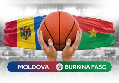 Moldova Burkina Faso milli basketbol takımlarına karşı basketbol topu yarışma kupası konsepti