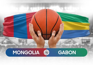 Moğolistan Gabon milli basketbol takımlarına karşı basketbol topu yarışma kupası konsepti