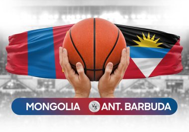 Moğolistan, Antigua ve Barbuda milli basketbol takımlarına karşı basketbol topu yarışma kupası konsepti