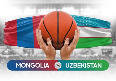 Moğolistan Özbekistan milli basketbol takımlarına karşı basketbol topu yarışma kupası konsepti