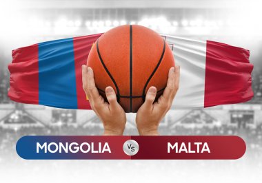 Moğolistan Malta milli basketbol takımlarına karşı basketbol topu yarışma kupası konsepti