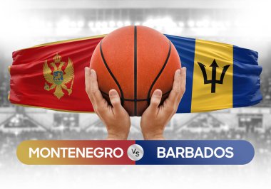 Karadağ Barbados milli basketbol takımlarına karşı basketbol topu yarışma kupası konsepti imajı