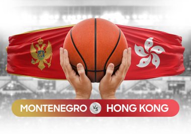 Karadağ Hong Kong milli basketbol takımlarına karşı basketbol topu yarışma kupası konsepti