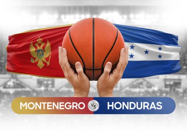 Karadağ Honduras milli basketbol takımlarına karşı basketbol topu yarışma kupası konsepti imajı