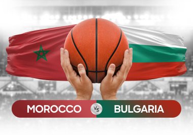 Fas, Bulgaristan milli basketbol takımlarına karşı basketbol topu yarışma kupası konsepti imajı