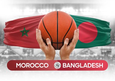 Fas, Bangladeş milli basketbol takımlarına karşı basketbol topu yarışma kupası konsepti