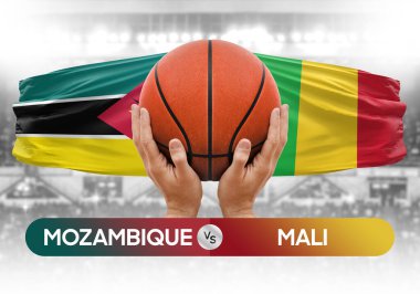 Mozambik Mali milli basketbol takımlarına karşı basketbol topu yarışma kupası konsepti