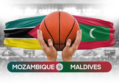 Mozambik Maldivler 'e karşı milli basketbol takımları basketbol topu yarışma kupası konsepti