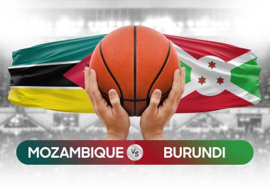 Mozambik, Burundi milli basketbol takımlarına karşı basketbol topu yarışma kupası konsepti