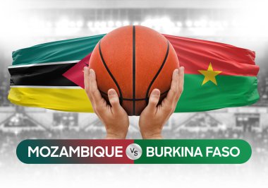 Mozambik, Burkina Faso milli basketbol takımlarına karşı basketbol topu yarışma kupası konsepti imajı