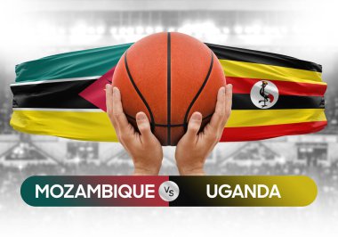 Mozambik, Uganda milli basketbol takımlarına karşı basketbol topu yarışma kupası konsepti