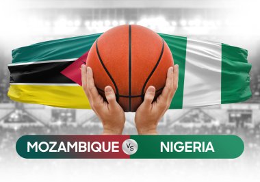 Mozambik Nijerya 'ya karşı milli basketbol takımları basketbol topu yarışma kupası konsepti imajı