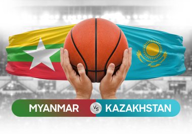 Myanmar Kazakistan milli basketbol takımlarına karşı basketbol topu yarışma kupası konsepti