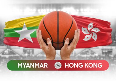 Myanmar, Hong Kong milli basketbol takımlarına karşı basketbol topu yarışma kupası konsepti