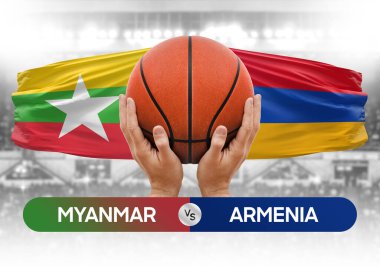 Myanmar, Ermenistan milli basketbol takımlarına karşı basketbol topu yarışma kupası konsepti