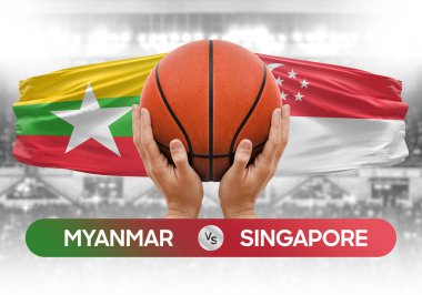 Myanmar Singapur 'a karşı milli basketbol takımları basketbol topu yarışma kupası konsepti imajı