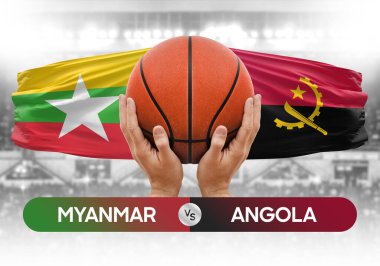 Myanmar, Angola milli basketbol takımlarına karşı basketbol topu yarışma kupası konsepti