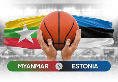 Myanmar, Estonya 'ya karşı milli basketbol takımları basketbol maçı kupası konsepti imajı