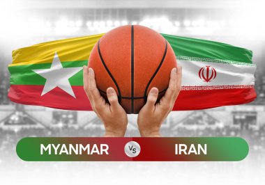 Myanmar, İran milli basketbol takımlarına karşı basketbol topu yarışma kupası konsepti