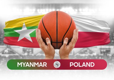 Myanmar, Polonya milli basketbol takımlarına karşı basketbol topu yarışma kupası konsepti imajı