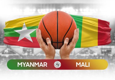 Myanmar Mali milli basketbol takımlarına karşı basketbol topu yarışma kupası konsepti imajı