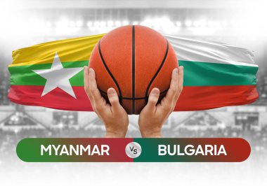 Myanmar, Bulgaristan milli basketbol takımlarına karşı basketbol topu yarışma kupası konsepti imajı