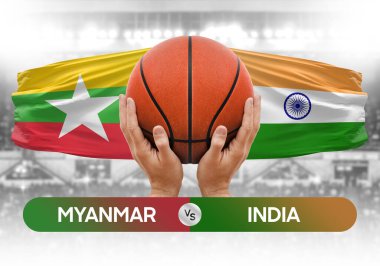 Myanmar, Hindistan milli basketbol takımlarına karşı basketbol topu yarışma kupası konsepti