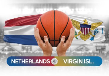 Hollanda, Virgin Adaları 'na karşı milli basketbol takımları basketbol topu yarışma kupası konsepti