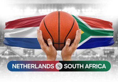 Hollanda, Güney Afrika milli basketbol takımlarına karşı basketbol topu yarışma kupası konsepti imajı