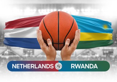 Hollanda, Ruanda milli basketbol takımlarına karşı basketbol topu yarışma kupası konsepti