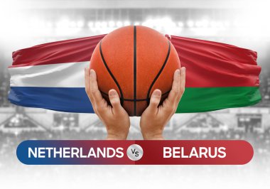 Hollanda, Belarus Millî Basketbol Takımı 'na karşı basketbol topu yarışma kupası konsepti
