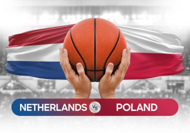 Hollanda, Polonya milli basketbol takımlarına karşı basketbol topu yarışma kupası konsepti imajı