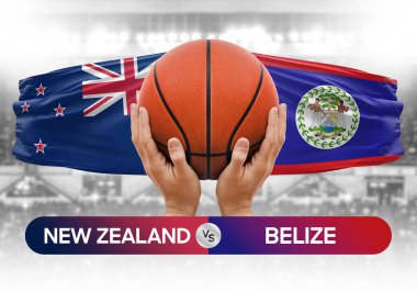 Yeni Zelanda, Belize 'ye karşı milli basketbol takımları basketbol topu yarışma kupası konsepti