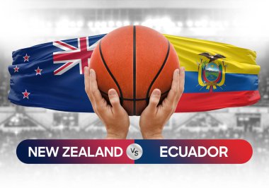 Yeni Zelanda Ekvador 'a karşı milli basketbol takımları basketbol topu yarışma kupası konsepti