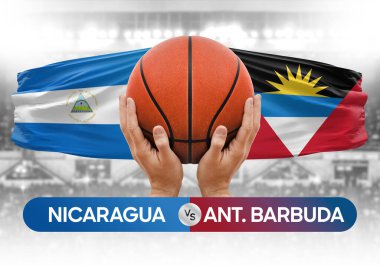 Nikaragua, Antigua ve Barbuda milli basketbol takımlarına karşı basketbol topu yarışma kupası konsepti